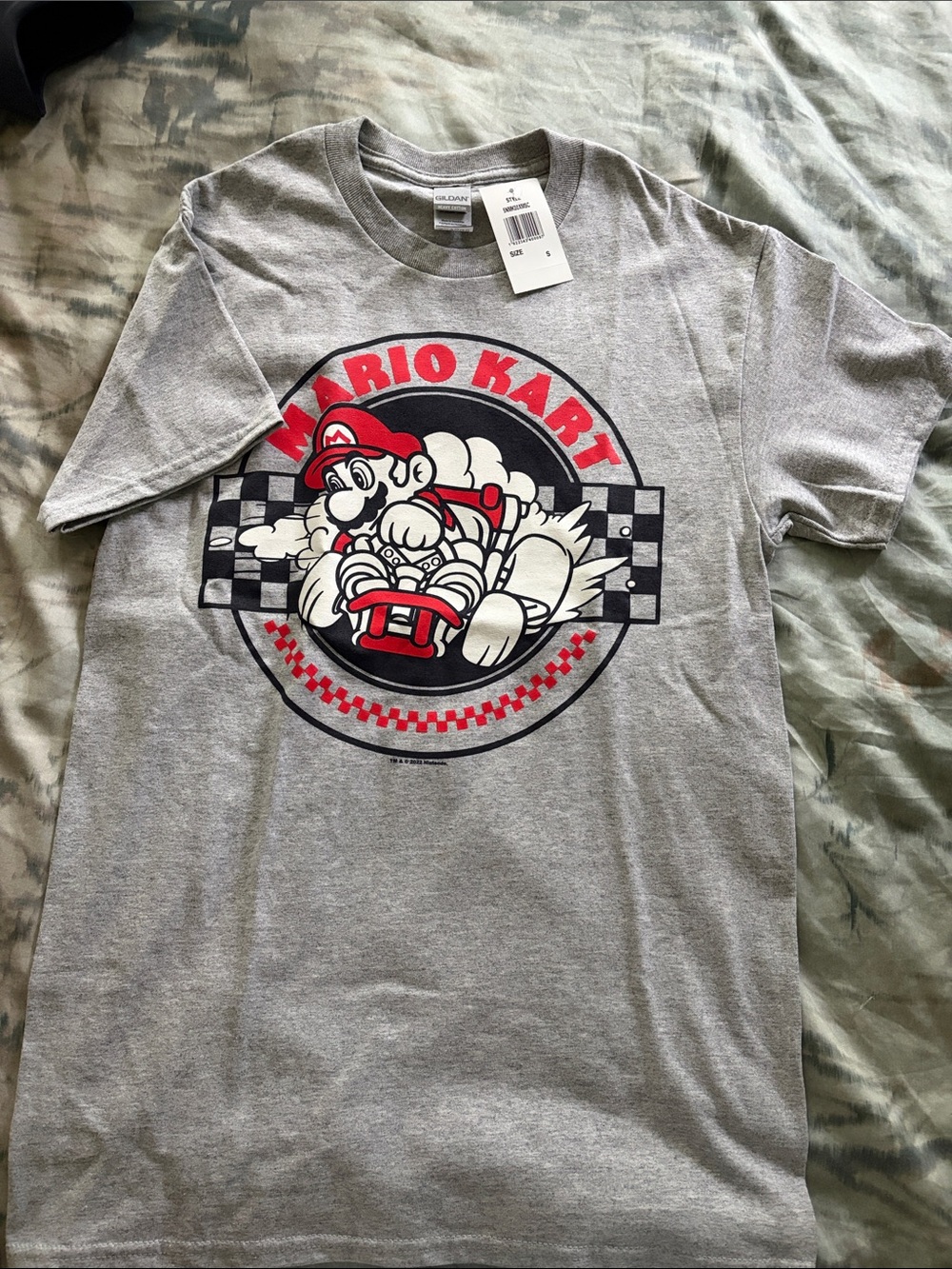 Gildan Gray Mario Kart Graphic Tee with Red and Black Accents